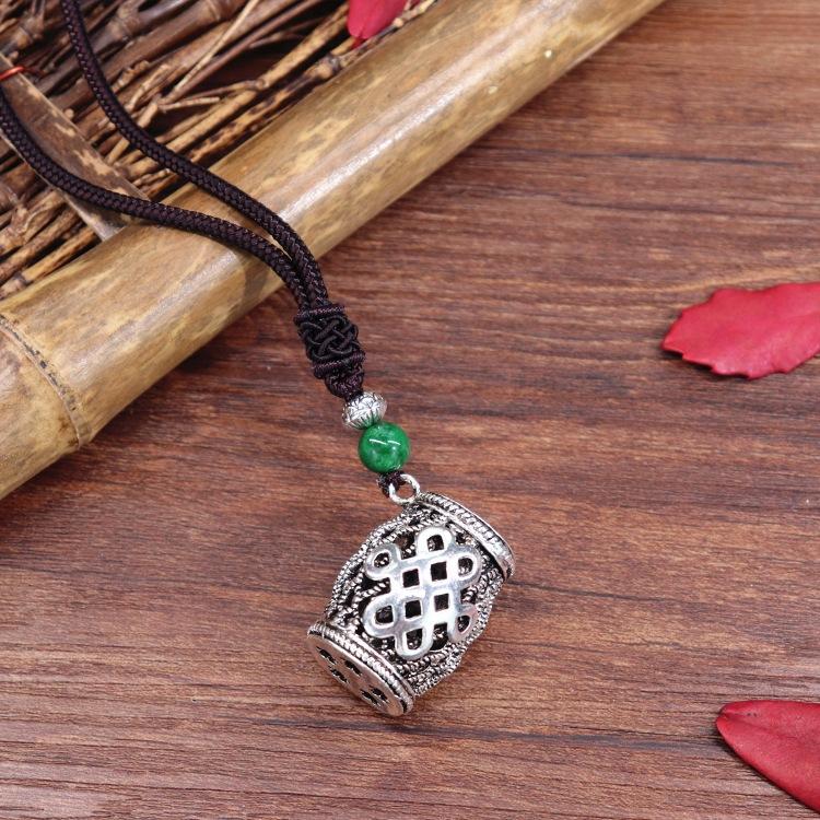 Handmade Retro Cotton and Linen Tibetan Silver Pendant Necklace Medium and Long Flower Versatile Sweater Chain Women's Simple Accessories