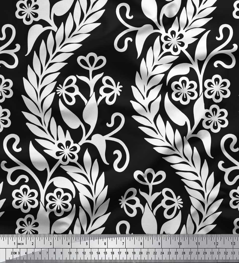 

Японская креп-сатиновая ткань Soimoi с волнами, листьями и цветочным художественным принтом, 42 дюйма на метр