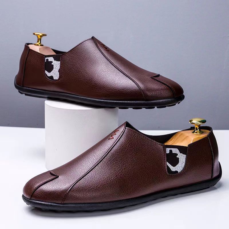 

Men s casual leather shoes business dress single shoes flat work shoes driving one pedal Doudou shoes 44