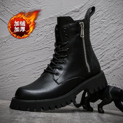Martin Boots Men's Cowhide Autumn and Winter New Thick-soled Outdoor Zipper Boots Casual High Leather Boots High-top Men's Shoes