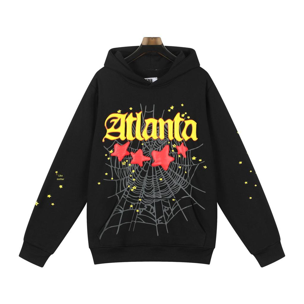 Amerikanischer Stil Sp5der 55555 Spinnennetz Schaumstoffdruck Lockerer Frottee Hoodie für Herren