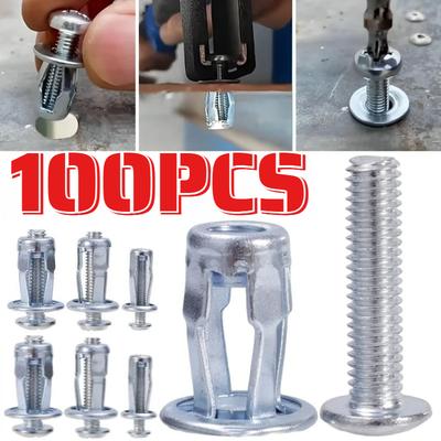 100PCS Car License Plate Screws M4 M5 M6 Petal Nut Bolt Fasteners Kit Anti-Rust Carbon Steel Expansion Nuts for Iron Sheet Hollow Slab
