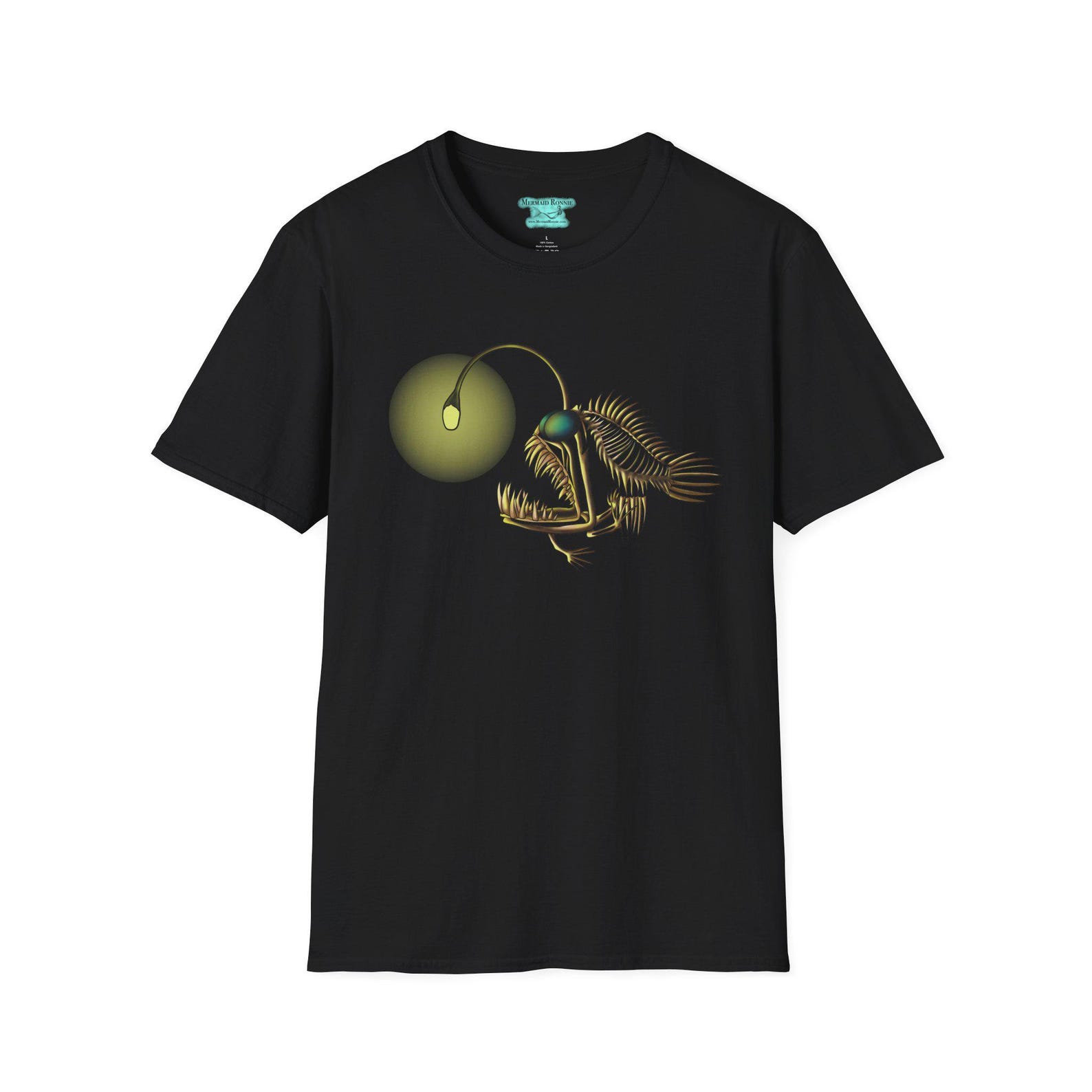 Angler Fish T-Shirt, Fish Skeleton Graphic Tee, Deep Sea Creature XL