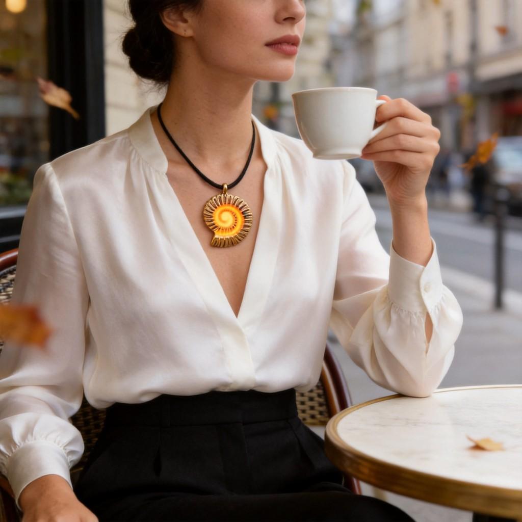 Mermaid Shell Necklace With Orange Glow For Women Fashion Jewelry