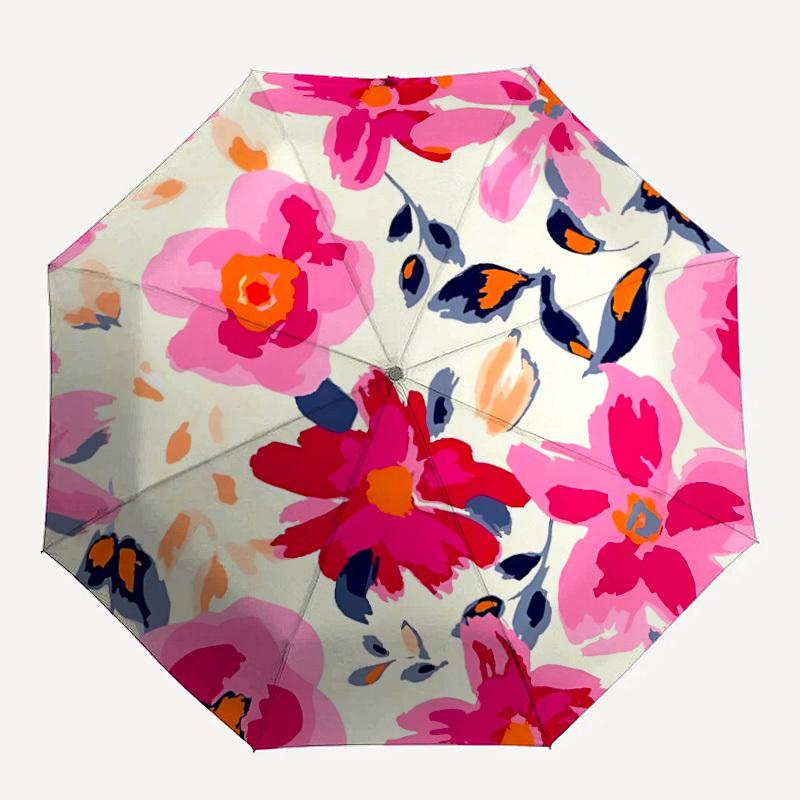 1pc Floral Pattern Automatic Open/close Folding Umbrella, Compact Portable Travel Umbrella, Cute Umbrella, Durable Construction Yy260328015