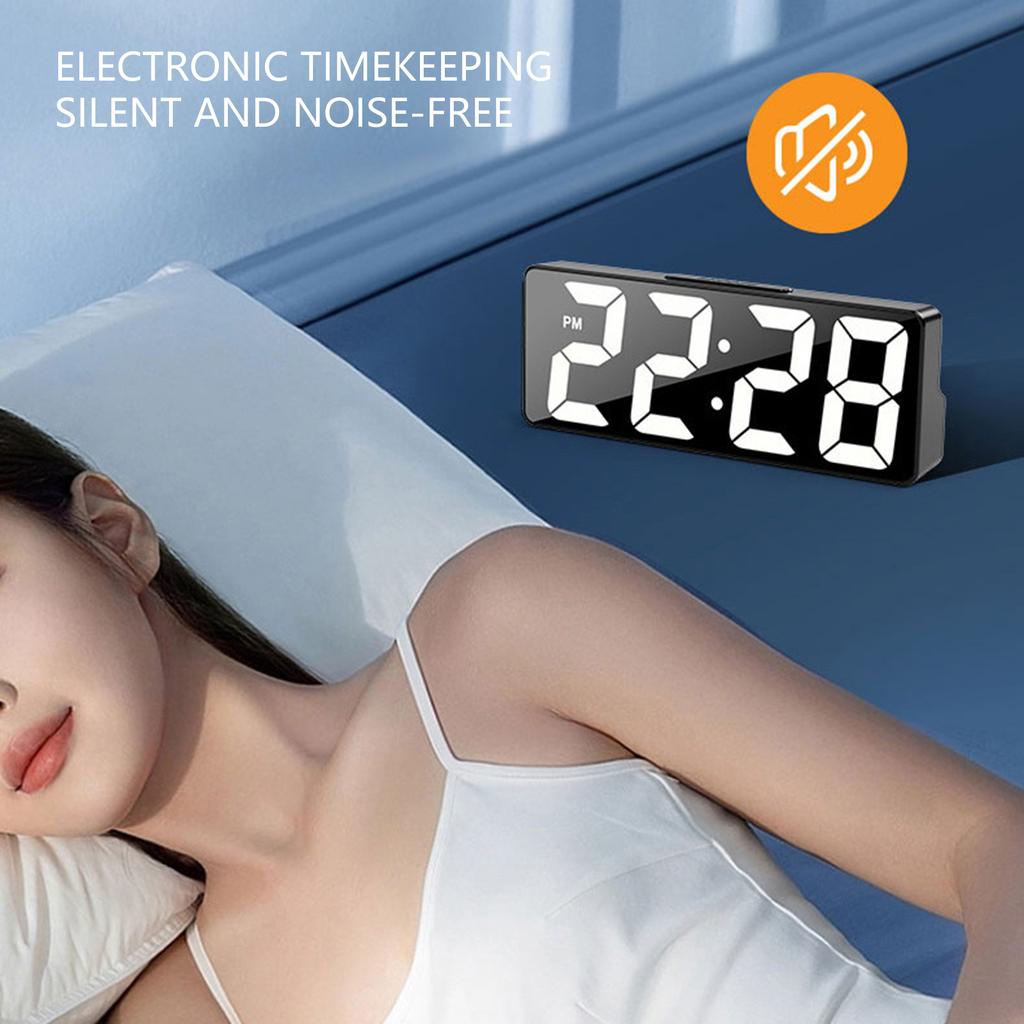 Modern Mirrored Design Electronic Alarm Clock USB Battery Operated LED Display Temperature Sensors Snoozes Function