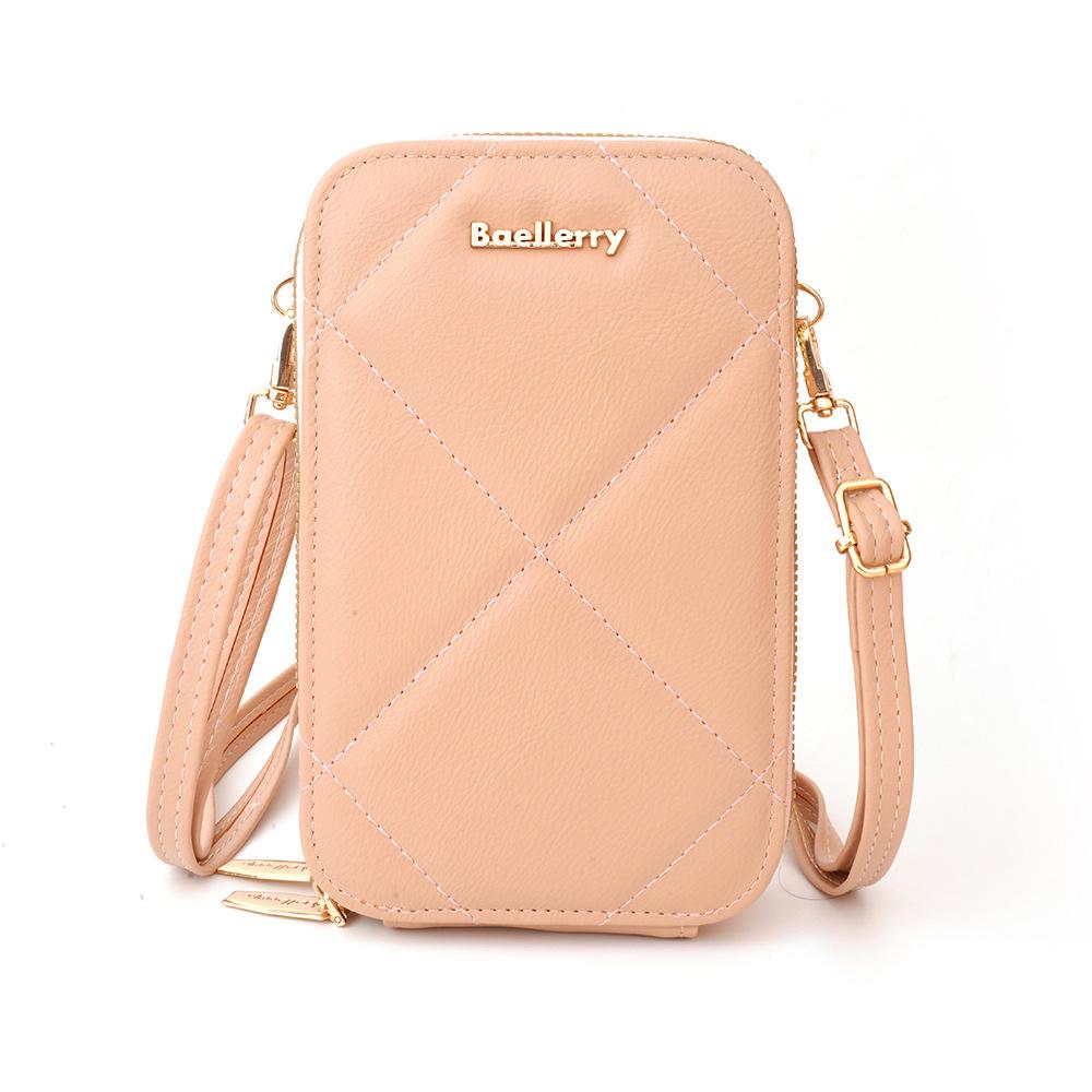 Baellerry Women's Cell Phone Bag Japanese and Korean Style Vertical Double Layer Single Shoulder Bag Fashion Zipper Crossbody Bag
