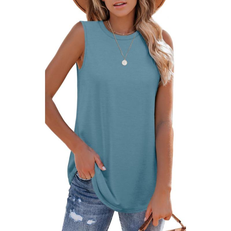 Spring and Summer Solid Color Round Neck Loose Sleeveless Casual T-shirt