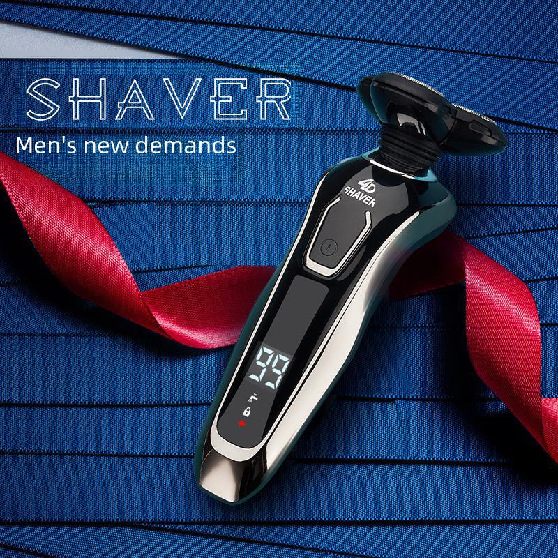 Rechargeable Waterproof Three-Blade Electric Shaver with Digital Display