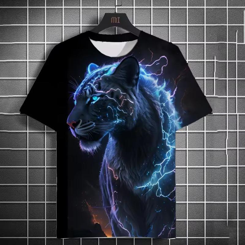 Men Animal Tiger Print 3d T Shirt Short Sleeve O-Neck TShirt Vintage Polyester Breathable Sport Casual Large Size T-Shirts Men’s