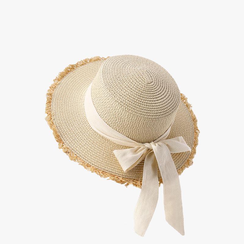 Chapeau de paille pour femme, protection solaire d'été, à larges bords, avec décoration florale, pour les vacances à la plage