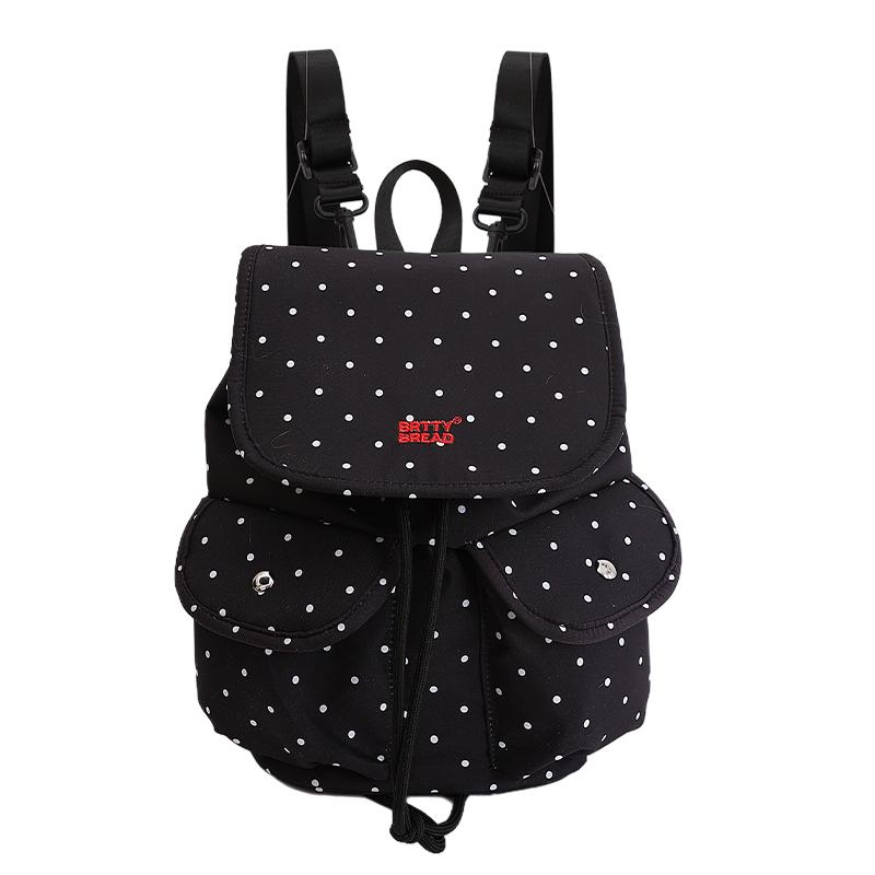 Polka Dot Backpack for Women and Students with Drawstring Closure and Front Pockets