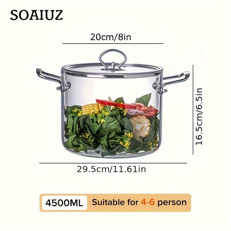 Electric Stove-Compatible Large Glass Soup Pot with Stainless Steel Handles – Seal Lid for Hearty Stews & More