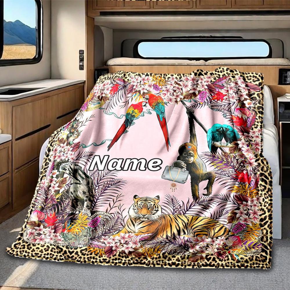 Junglethemed Floral Customize Your Name Rv Blanket Comfortable Soft Lightweight Allseason Multipurpose Blanket For Travel Camping Picnics Sofas Rvs