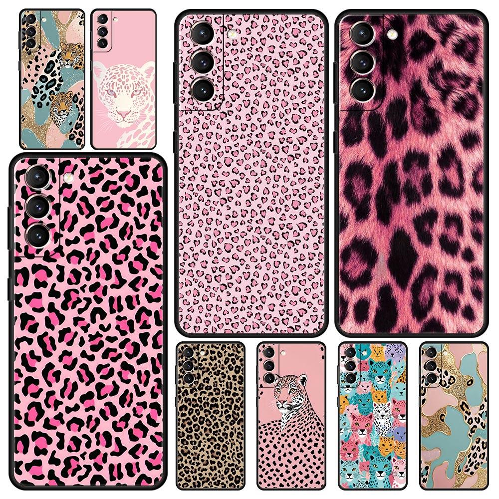 Phone Case For Samsung Galaxy S25 Edge S24 S23 S22 S21 Ultra S20 FE 5G S10 S10E S9 Plus Soft Cover Pink Leopard Print Pattern