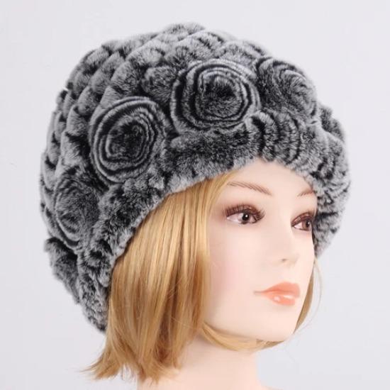 New Good Elastic Lady Winter Rex Rabbit Fur Hats Scarves Knitted Women Natural Fur Caps Scarves Sets 2 Pieces Hats Mufflers