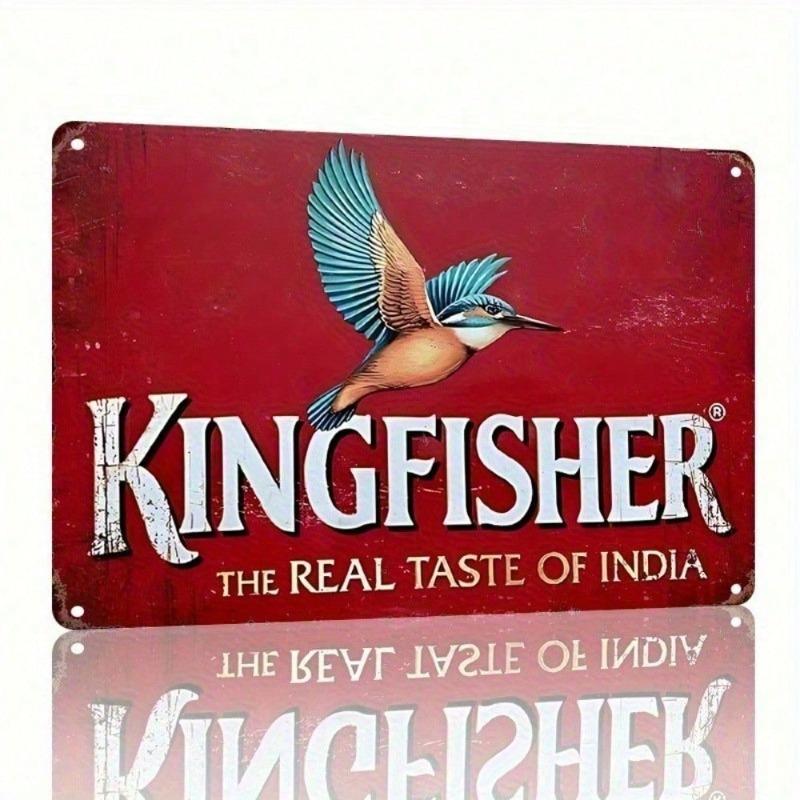 Kingfisher Beer Vintage Metal Sign, Retro Pub Wall Decor, 2D Flat Tin Poster for Bar, Man Cave, Home Bar Decor - Rustic Indian B