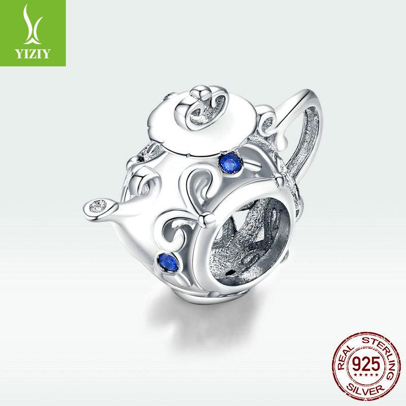 Hollow Teapot S925 Silver Loose Beads, Fashion Life Platinum Plated Bracelet Beaded Bsc274