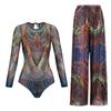 Zonnebeschermend Badpak met Lange Mouwen voor Dames Hoge Elasticiteit Verdikt Mesh Losse Broek Europees en Amerikaans Zwemkleding Fitness Eendelig