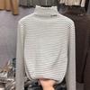 High-necked Striped Versatile Thermal Bottoming Shirt Women's Autumn and Winter New Fungus Edge Long-sleeved T-shirt