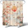 Asian Scenic Shower Curtain Pink Cherry Blossom Floral Butterfly Misty Mountain Japanese Oriental Traditional Spring Landscape