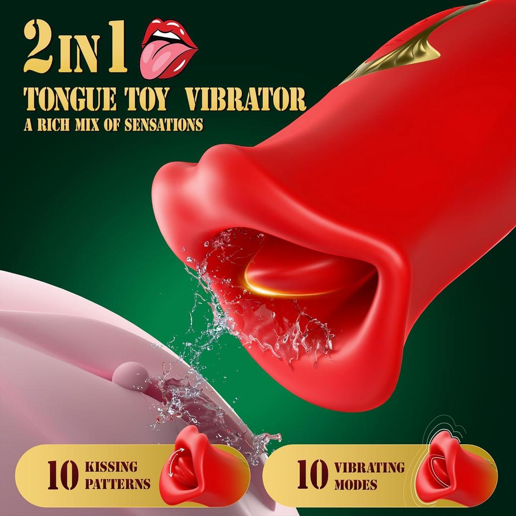 Adult Sex Toys Vibrator, Rose Toy, Rose Sex Stimulator for Women with 10 Vibration Modes and 10 French Kissing Modes, Tongue Sex Toy Vibrator,
