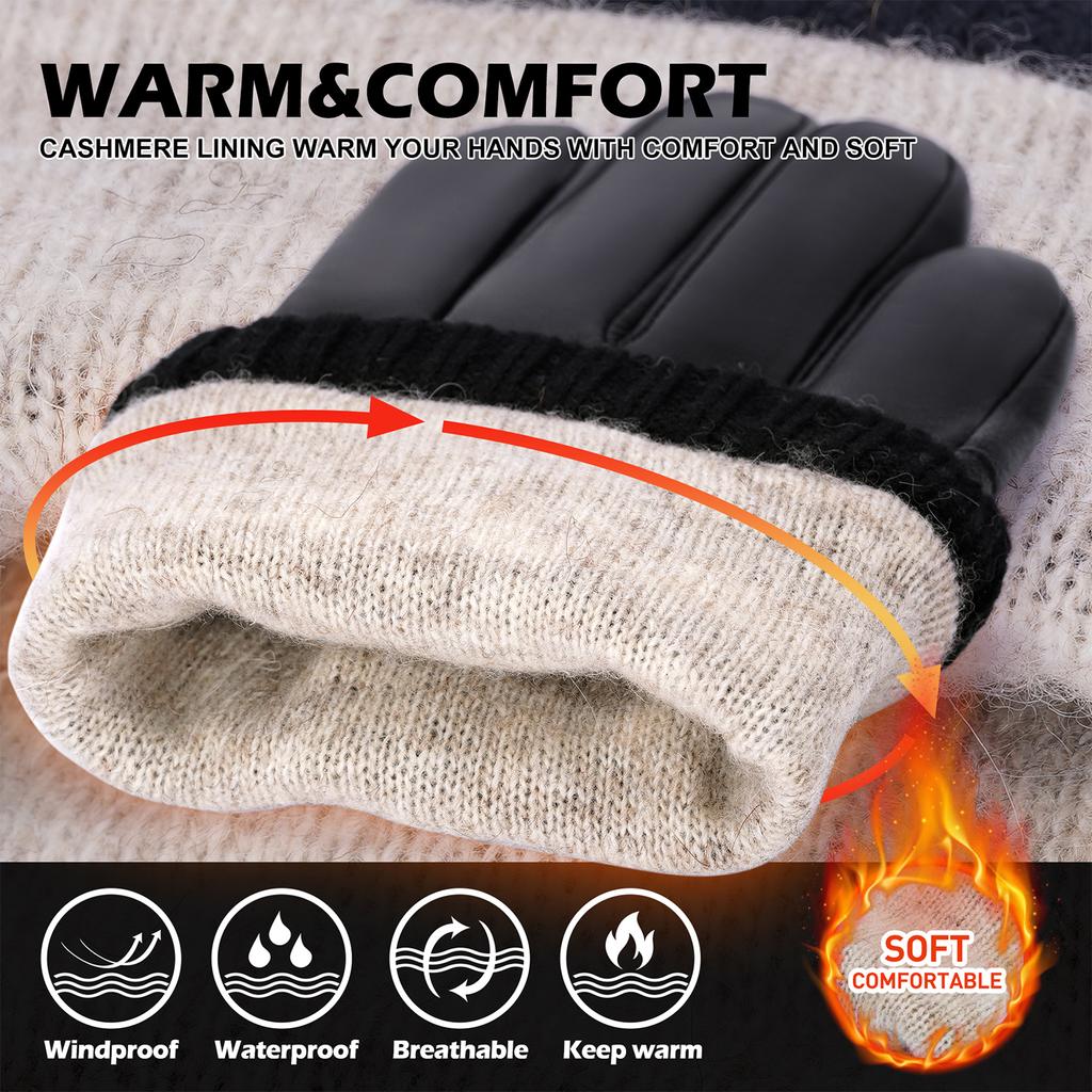 Gants en Cuir Véritable Peau de Mouton Hommes Femmes Hiver Chaud Doublure Cachemire Écran Tactile Gants de Sport pour Course à Pied Vélo Ski Conduite