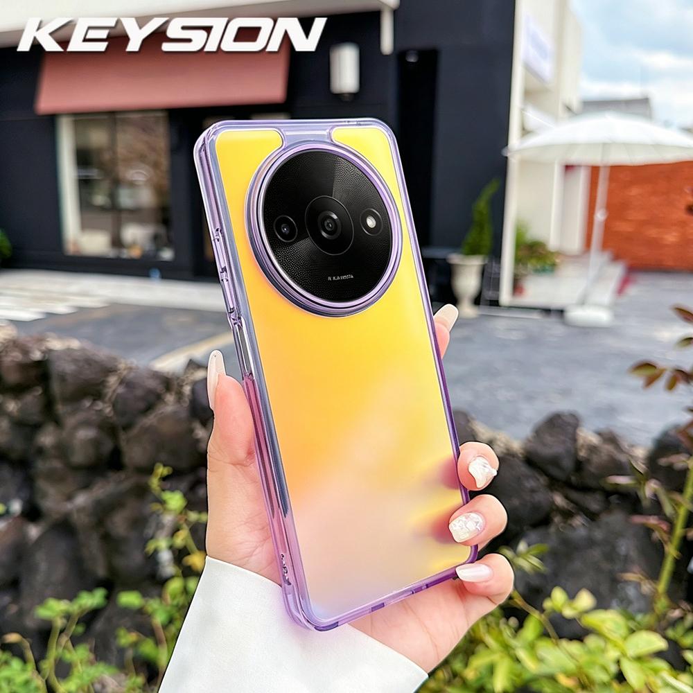 KEYSION Fashion Laser Gradient Colorful Phone Case for Xiaomi Redmi A3 A3X Soft TPU+PC Shockproof Back Cover for Xiaomi POCO C61