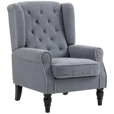 Wingback Accent Chair, Retro Upholstered Button Tufted Occasional Chair for Living Room and Bedroom, Grey