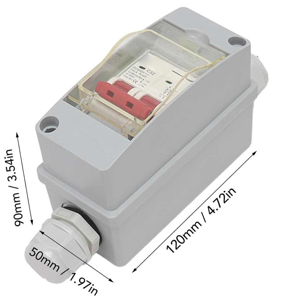 Focket 32A 500V PV DC Disconnect Switch, MCB 2P Solar Current Sink Load Switching Air Miniature Circuit Breaker with IP65 Distribution Box for Panel