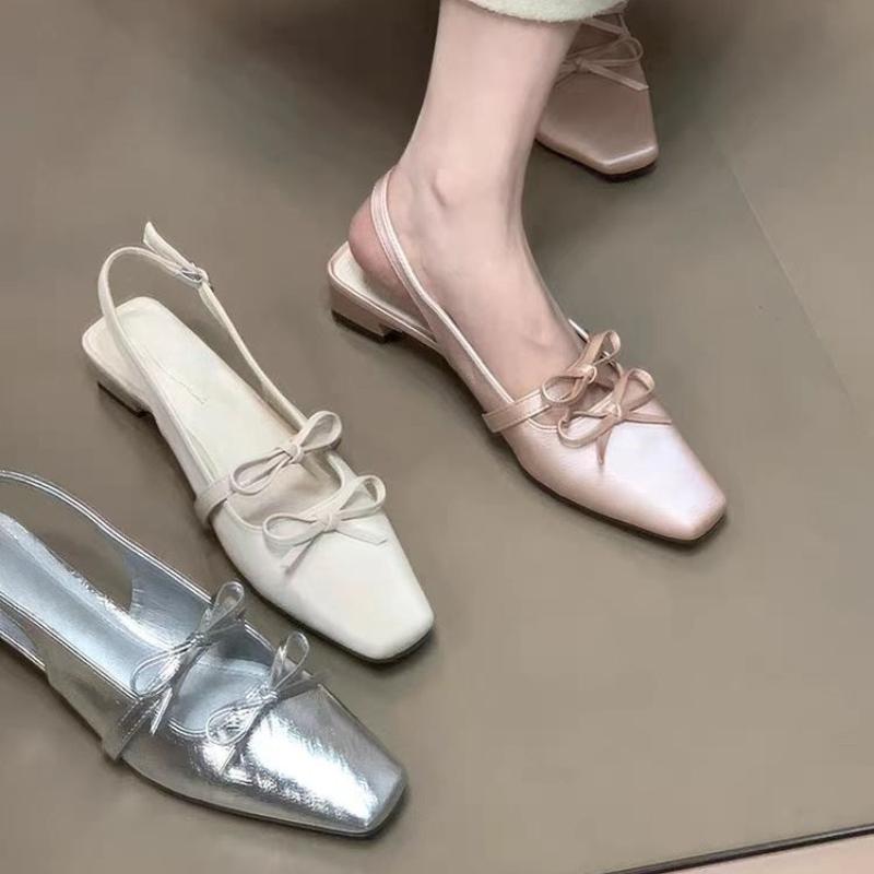 Fashion Bow Women Flats Square Toe Sandals Luxury New Summer Fashion Shoes 2025 Designer Party Slingback Slippers Dress Sandalias Mujer