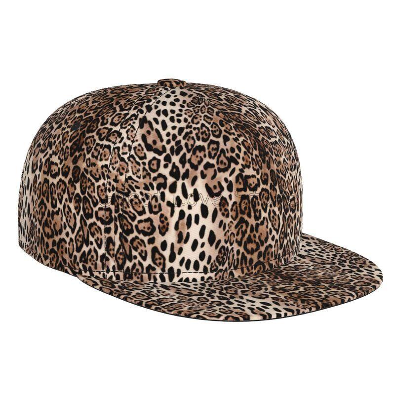 Leopard Print Baseball Cap Men Women Adjustable 3D Printed Snapback Flat Bill Hip Hop Hat Flat Brimmed Hat