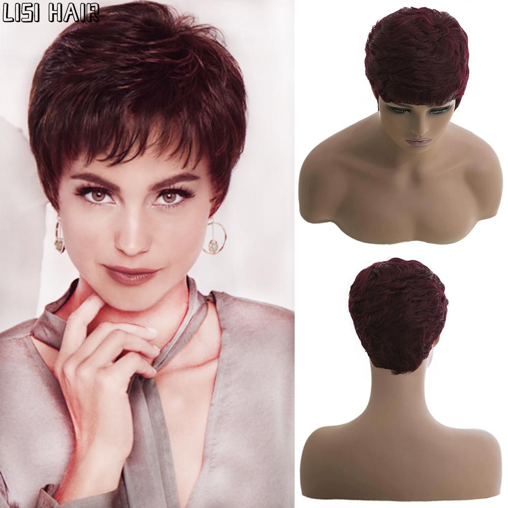 

MISS WIG Синтетические короткие темно-красные парики с челкой Многослойный парик для женщин Косплей Одежда для вечеринок