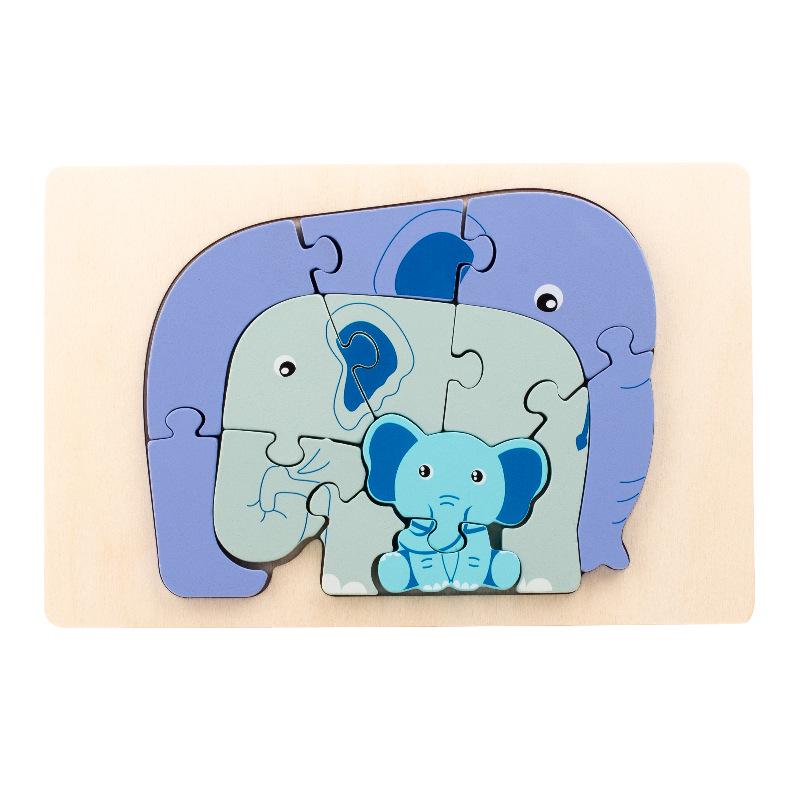 3D Wooden Animal Parent-Child Puzzle: Early Education Building Blocks for Toddlers