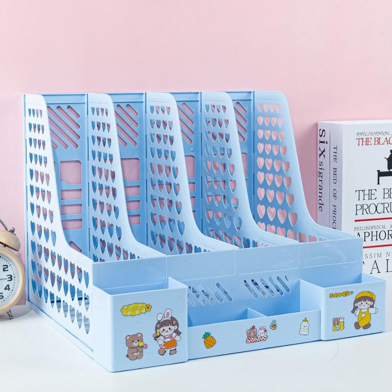 Büyük Kapasiteli Klasör Saklama Kutusu Dosya Rafı Kalemlikli Masaüstü Çok Katmanlı Raf Ofis Düzenleyici Dosya Rafı Ev Kitaplığı