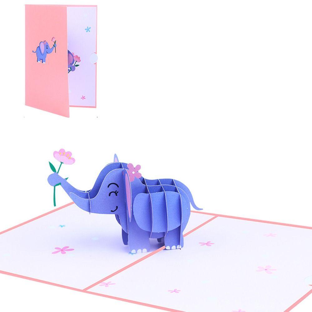 Cute Elephant Greeting Card Paper Blessing Card Postcard 3D Pop Up Greeting Card  Valentine's Day
