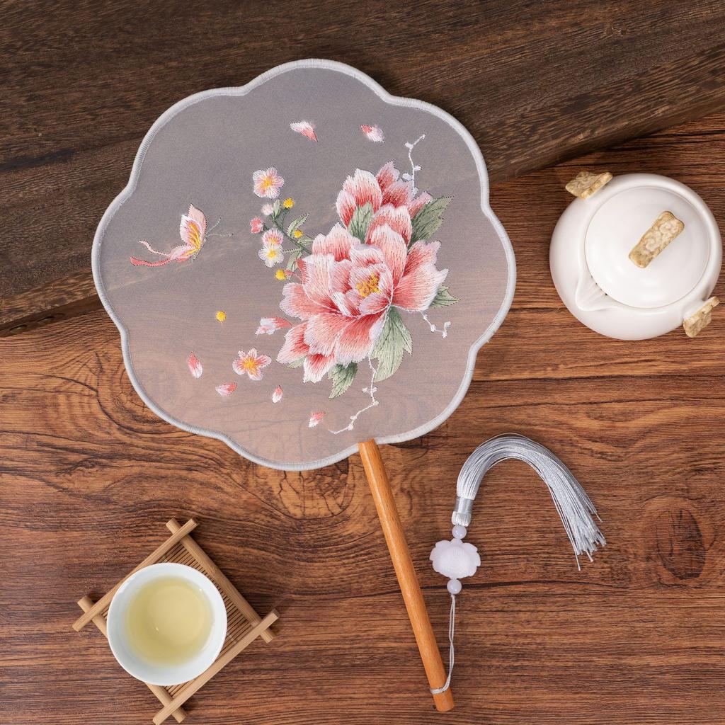Antique Sle Round Fan Handicrt Dance Costume Qipao Special Ape Suzhou Embroidery F Transparent Double Sided Fan