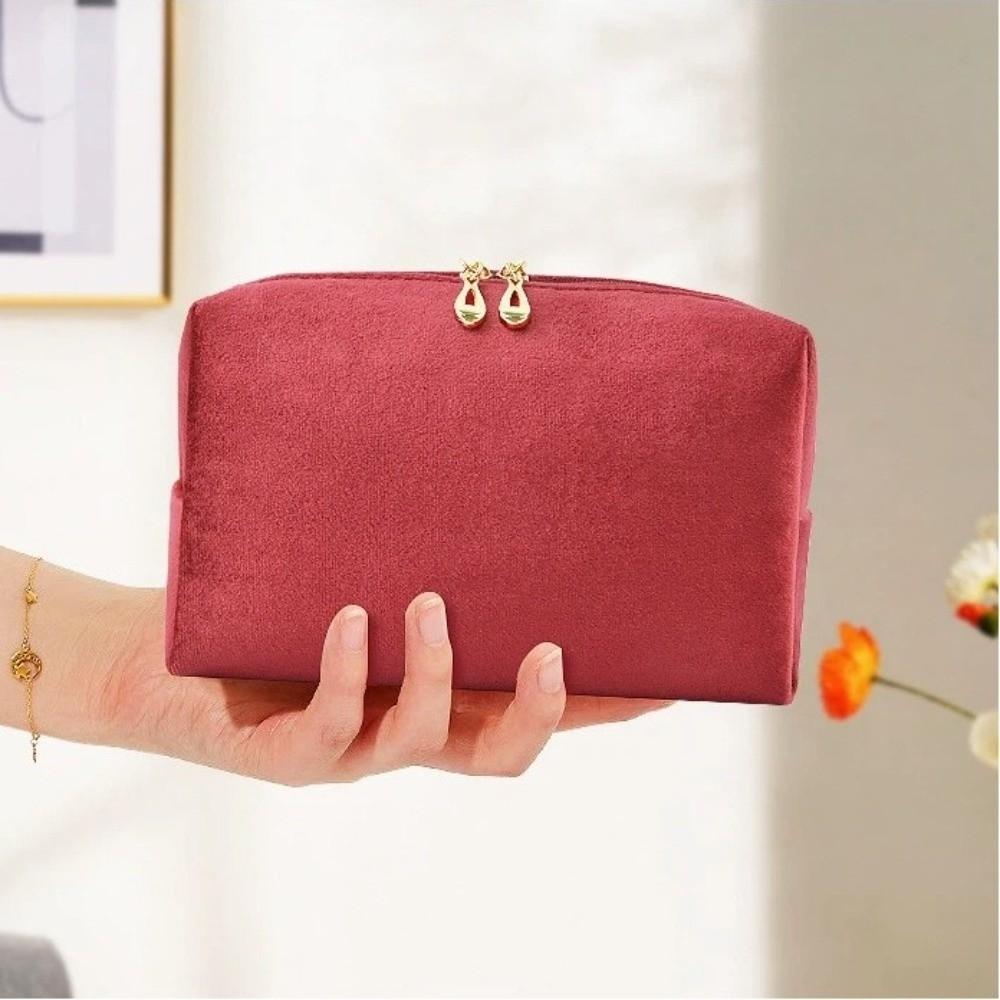 Portable Velvet Cosmetic Lipstick Bag Handheld Zipper Cosmetic Bag Solid Color Travel Makeup Pouch Ourdoor