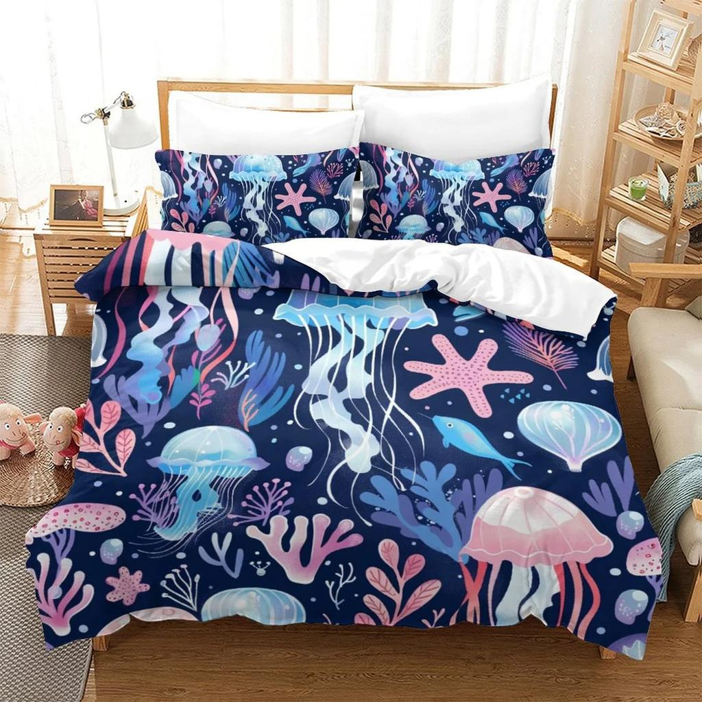 Duvet Cover Set Cartoon Jellyfish Printed Bedspreads Adult High Quality Bedding Set Bed GiftQueenWarm And ComfortableBoys