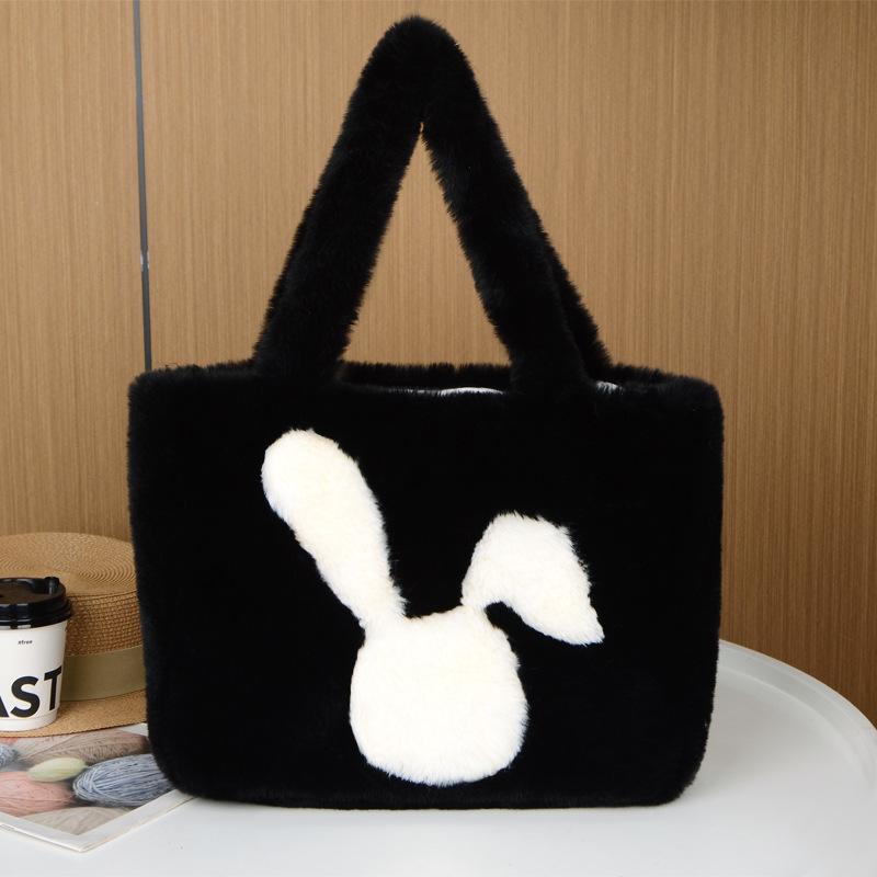 Soft and Cute Rabbit Plush Bag with Big Ears Women's New Large Capacity Hand-held Shoulder Bag Trendy Tote Bag