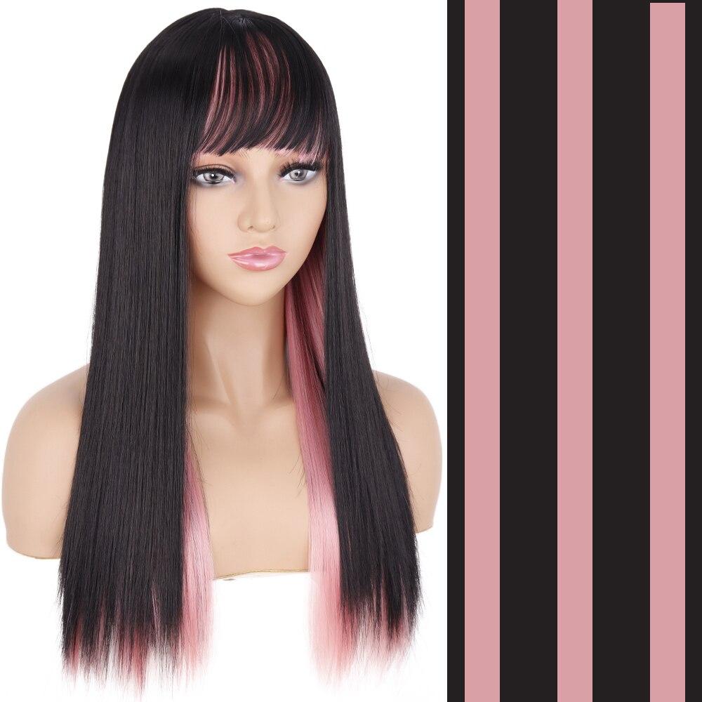 MISS WIG Synthetic Long Straight Mixed Color Wigs For Women With Bangs Lolita Cosplay Daily Party Heat Resistant Fibre Wig