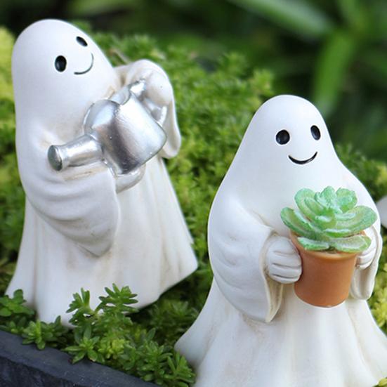 3 Pcs Halloween Ghost Figurines Resin Gardening Ghost Statue Cartoon Ghost Collectibles
