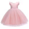 Girl Flower Birthday Tulle Dress Bow Wedding Kids Party Wear Princess Blue Dress Baby Bowknot Dresses