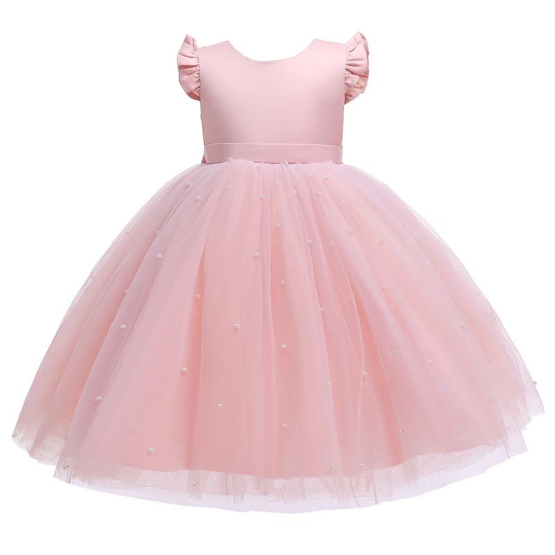Girl Flower Birthday Tulle Dress Bow Wedding Kids Party Wear Princess Blue Dress Baby Bowknot Dresses