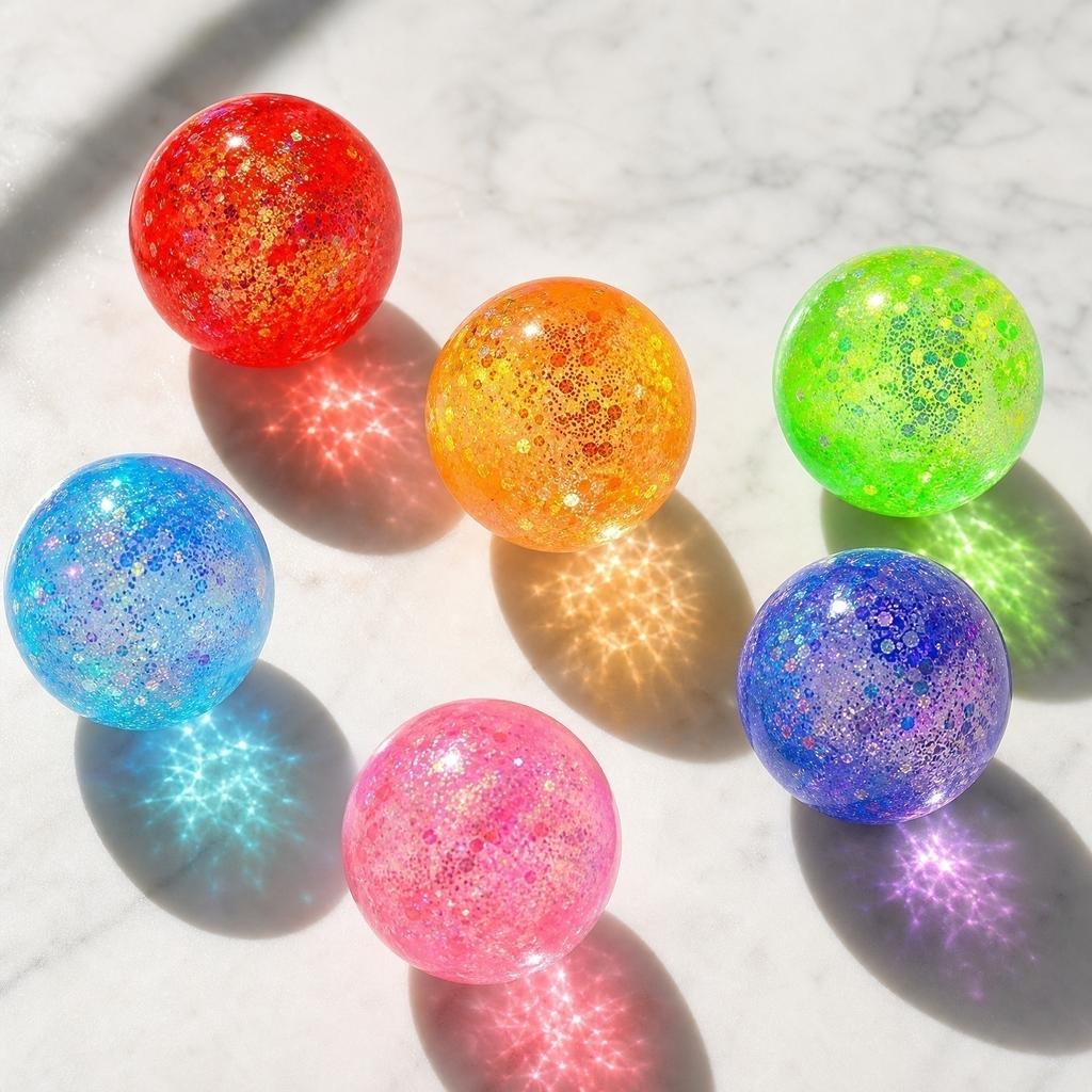 4cm Glitter Filled Stress Relief Squeeze Balls Soft Flexible Material Sensory Toy for Hand Exercise and Relaxation Random Color Selection