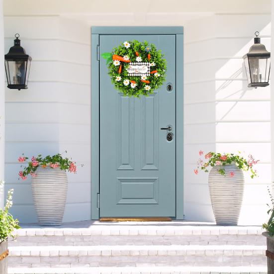 Artificial Eucalyptus Wreath with Carrots Spring Summer Wildflower Wreath with Green Leaves for Front Door Wall Window Porch Easter Party Decor