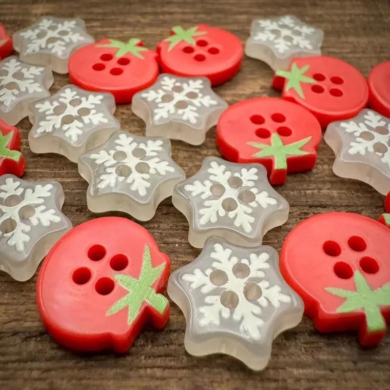 10PCS Cute Plastic Tomato Snowflake Buttons DIY 4-Holes Decoration Button Clothing Sewing Accessories Girl Kids
