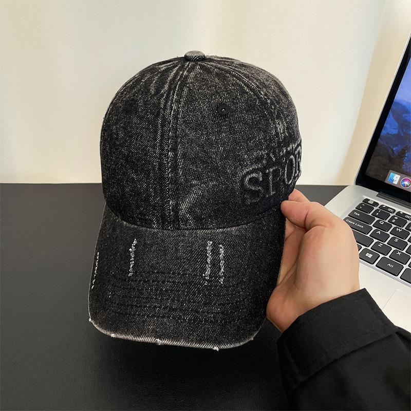 Buchstabenstickerei Retro alte Baseballkappe Vier Jahreszeiten vielseitig gewaschene Denim-Kappe Sonnenschutz Baseballkappe