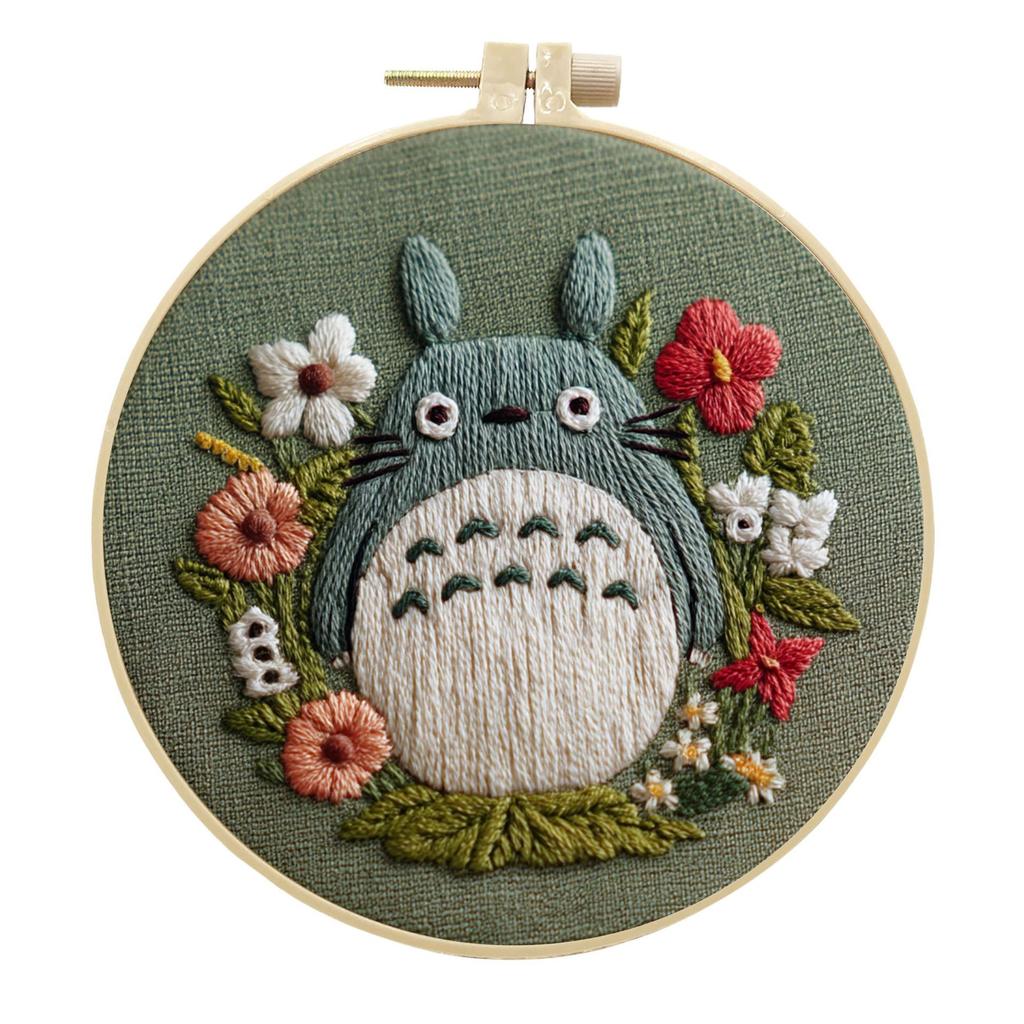 1 PC Totoro Flower Pattern Embroidery DIY Fabric Craft Set with Tools