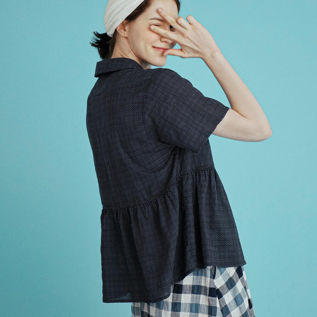 CHIQUITA Shirred Shirt Sleeveless (Dot) Navy 232303Onv